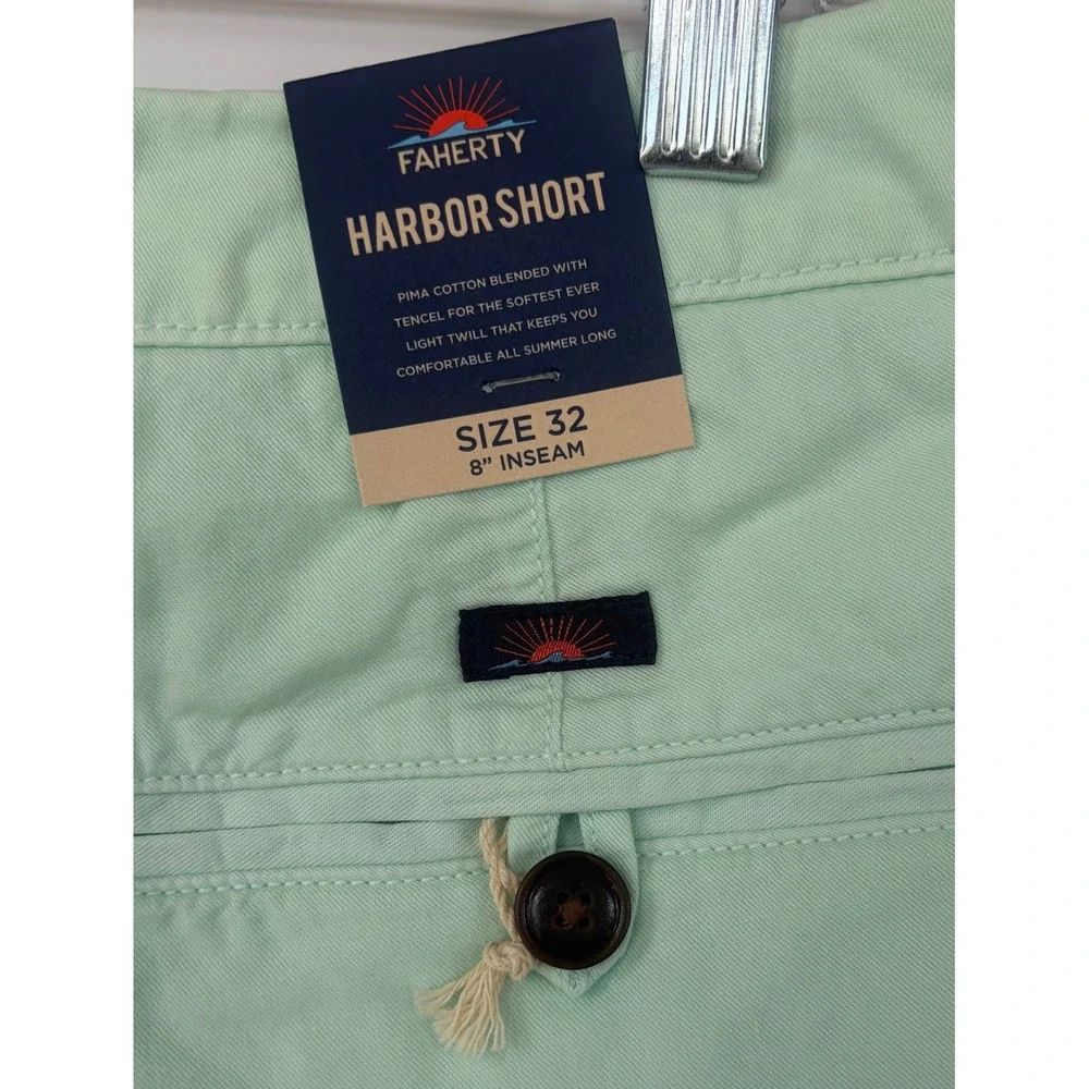 Faherty All Day Harbor Short Mens 32 Mint Green Pima Cotton Tencel New - Picture 3 of 5